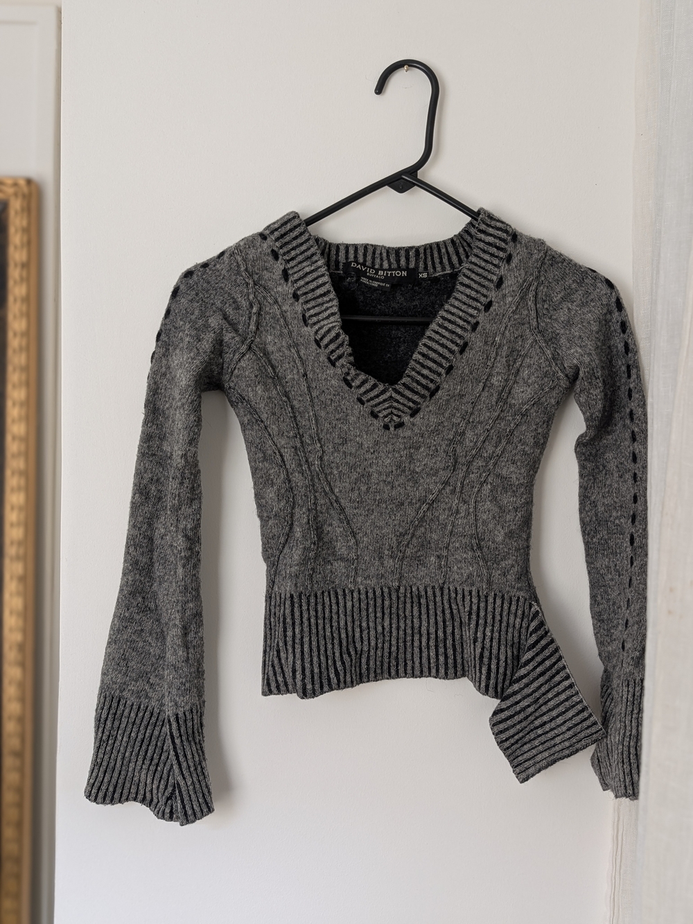 David Bitton 100% Lambswool Sweater – Gray/Black Y2K | XS